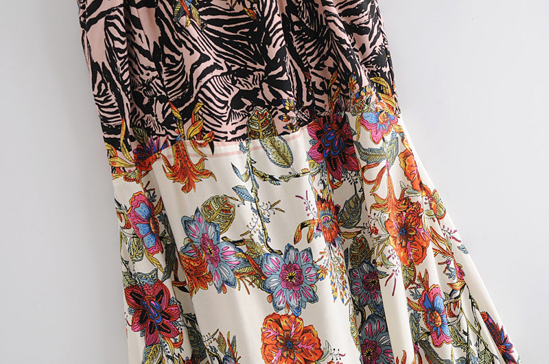 Boho Maxi Dress, Strappy, Black White Flower Zebra