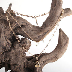 Boho Necklace, RH Two Layer Copper Gold Lock and Key