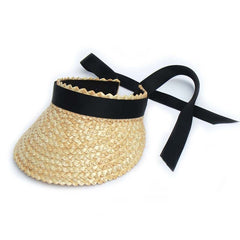 Boho Hat, Sun Hat, Beach Hat, Shade Visor Beige Straw Cap Black Ribbon