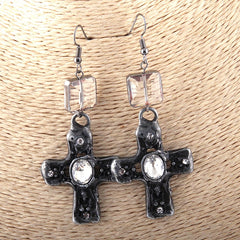 Boho Earrings, RH Dangle Earrings, Silver Metal Cross