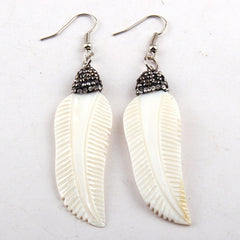 Boho Earrings, RH Dangle Earrings, White Shell Leaf Clay