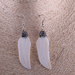 Boho Earrings, RH Dangle Earrings, White Shell Leaf Clay