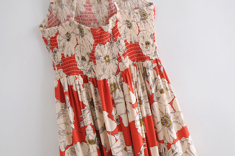 Boho Maxi Dress, Strappy, Red Peony