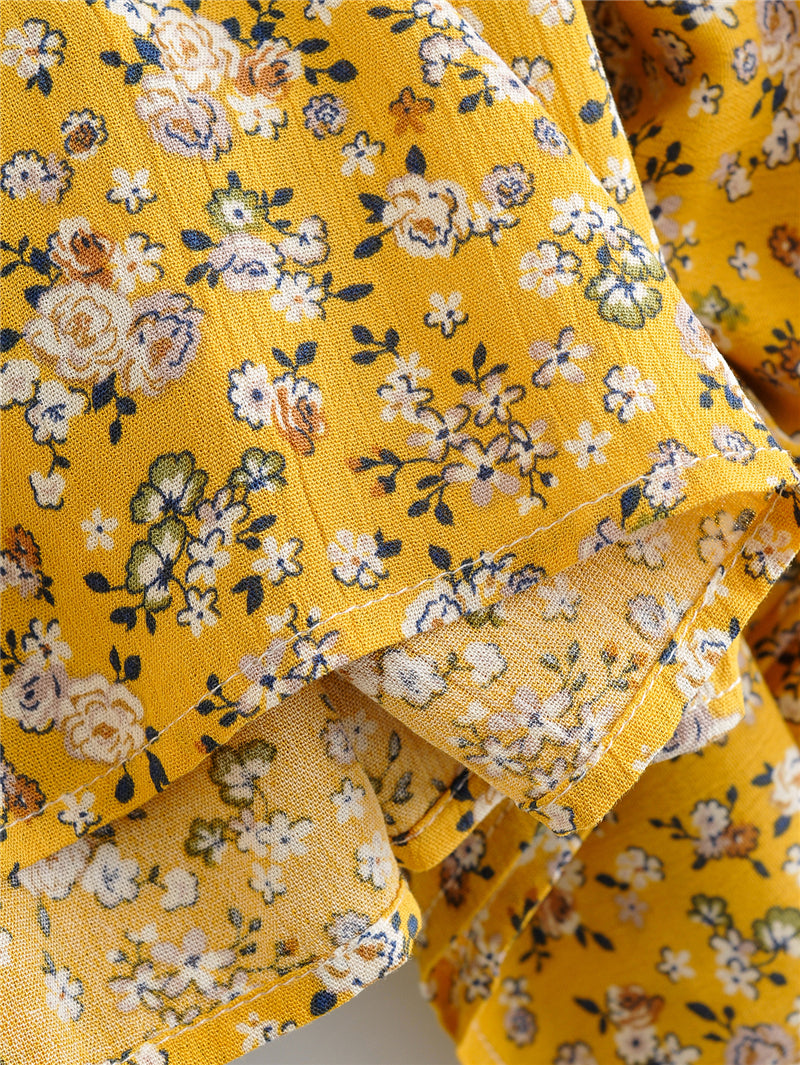 Boho Midi Dress, Off  Shoulder Smocked Dress, Yellow Daisy Garden