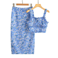 Boho Two Piece Set, Two Piece Skirt Set, Bubble Blue Sweet Daisy