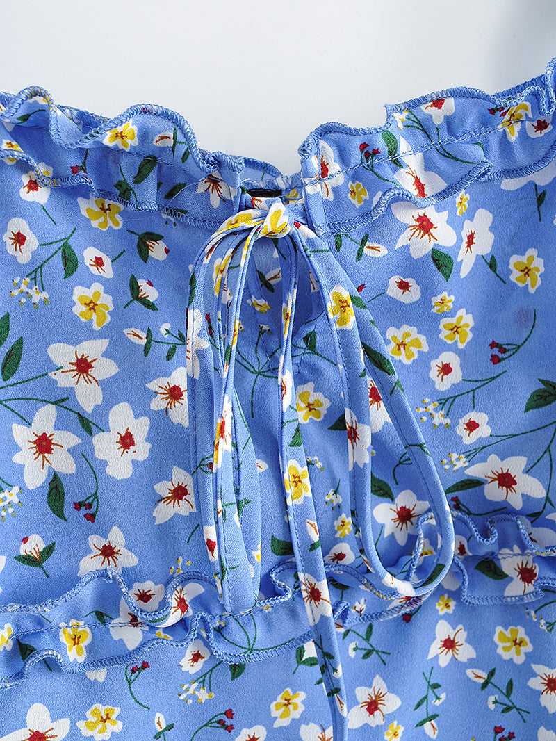 Boho Two Piece Set, Two Piece Skirt Set, Bubble Blue Sweet Daisy