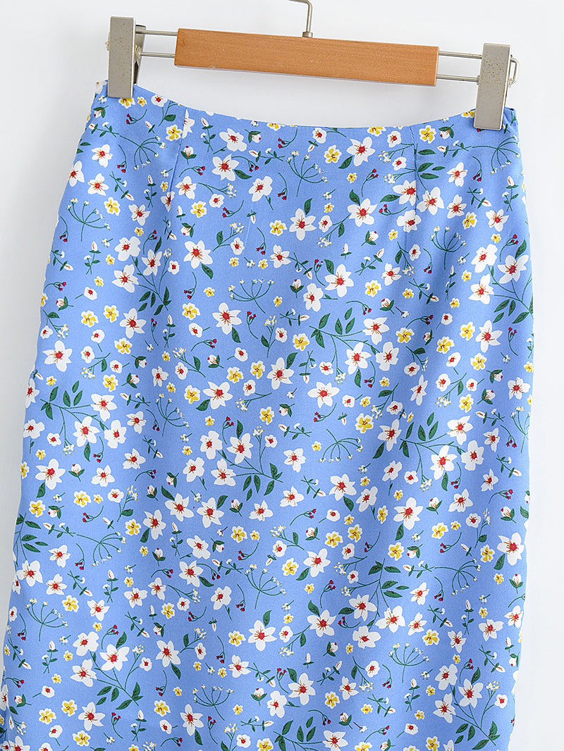 Boho Two Piece Set, Two Piece Skirt Set, Bubble Blue Sweet Daisy