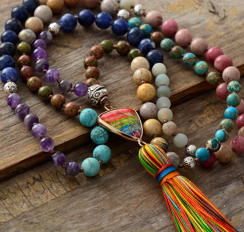 Boho Necklace, Mala Necklace, Seed Beads Rosary