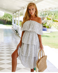 Boho Maxi Dress, Sundress, Sadie Ruffle in White