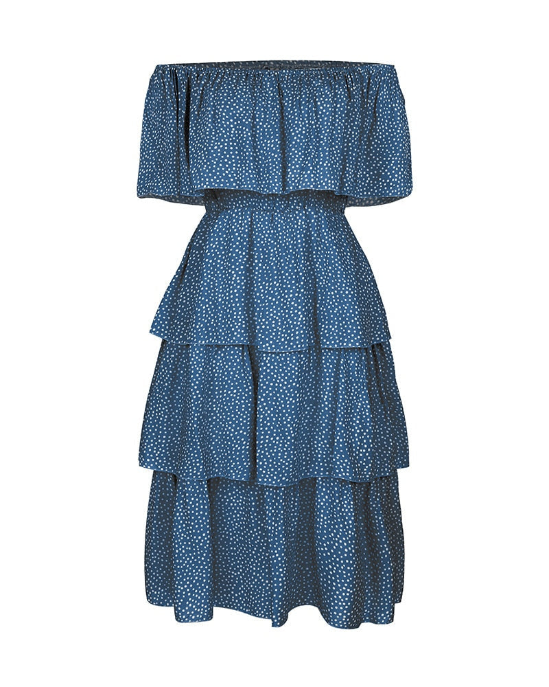 Boho Midi Dress, Sundress, Sadie Ruffle in Blue