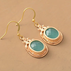 Boho Earrings, Dangle Earrings, Green Rhinestone Gold