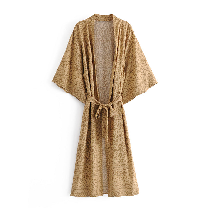 Boho Robe, Kimono Robe,  Beach Cover up, Gold Tiger