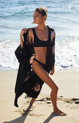 Boho Robe, Beach Cover up, Beach Robe, Black Dragon Flower