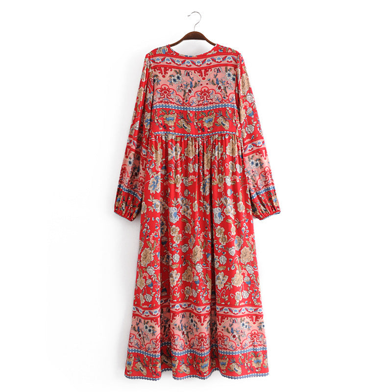Gown Dress, Boho Maxi Dress, Loose Dress, Red India Flower