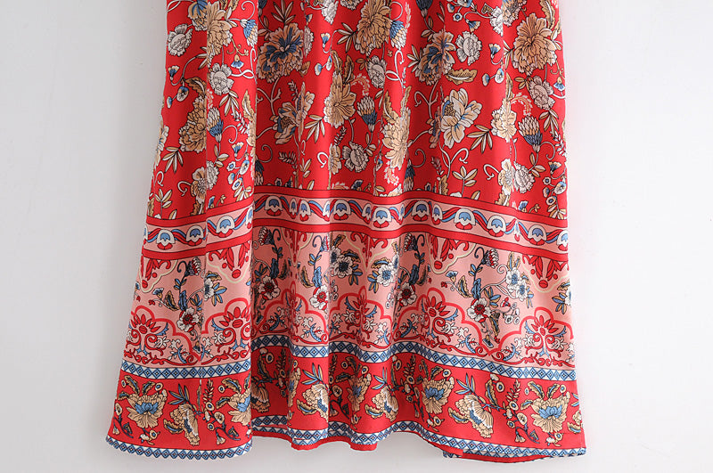 Gown Dress, Boho Maxi Dress, Loose Dress, Red India Flower