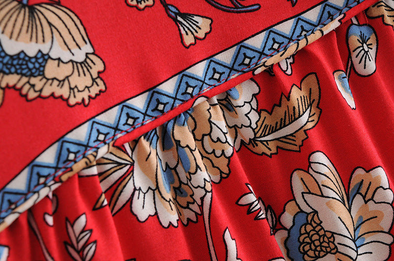 Gown Dress, Boho Maxi Dress, Loose Dress, Red India Flower