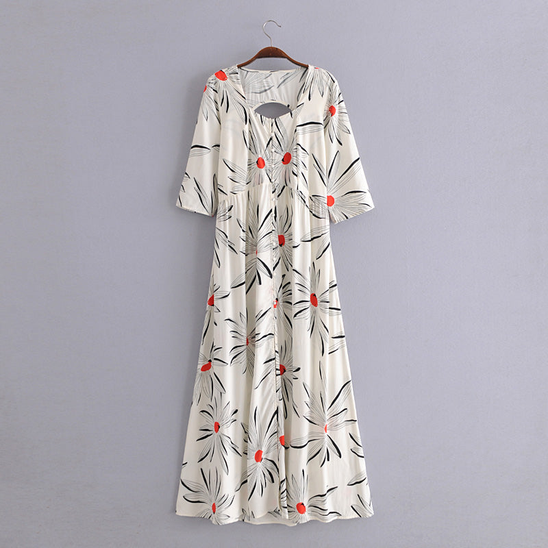 Boho Maxi Dress, Blue Mum Flower