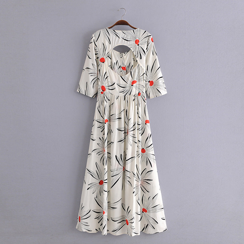 Boho Maxi Dress, Blue Mum Flower