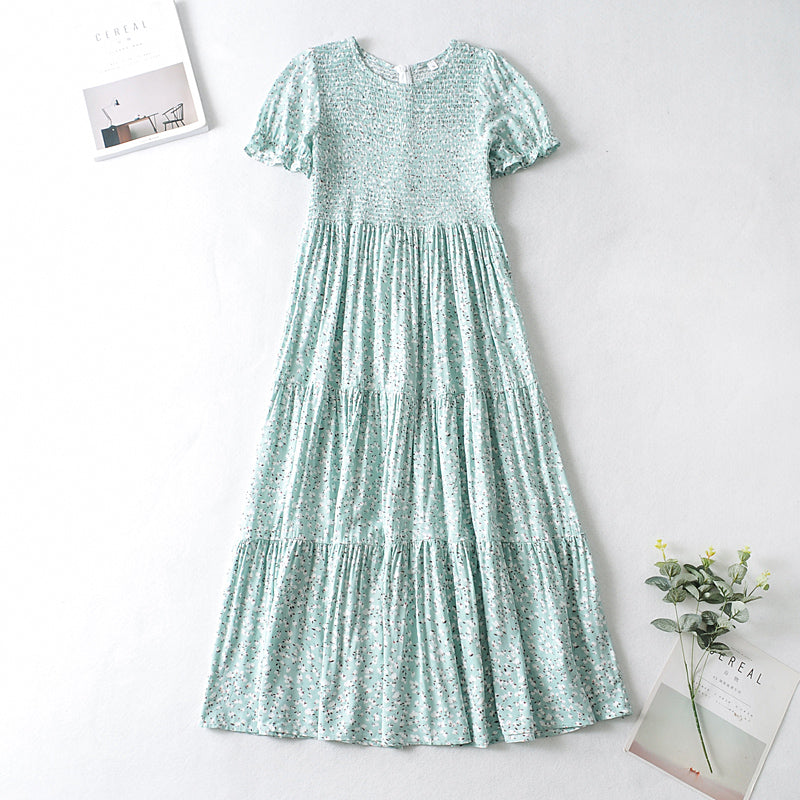 Boho Midi Dress, Off  Shoulder Smocked Dress, Blue Daisy Garden