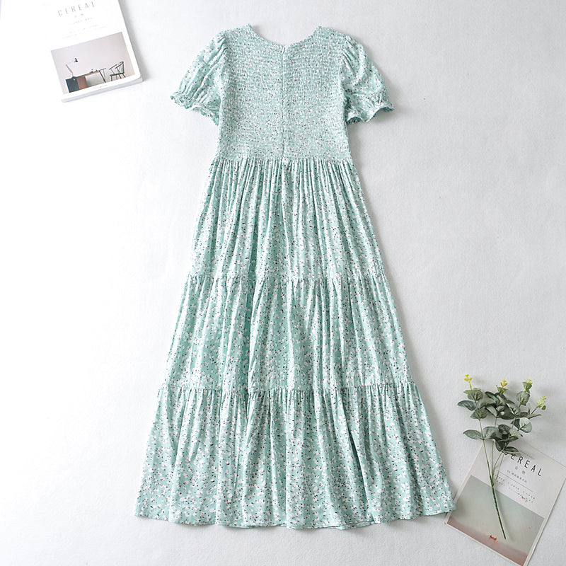 Boho Midi Dress, Off  Shoulder Smocked Dress, Blue Daisy Garden