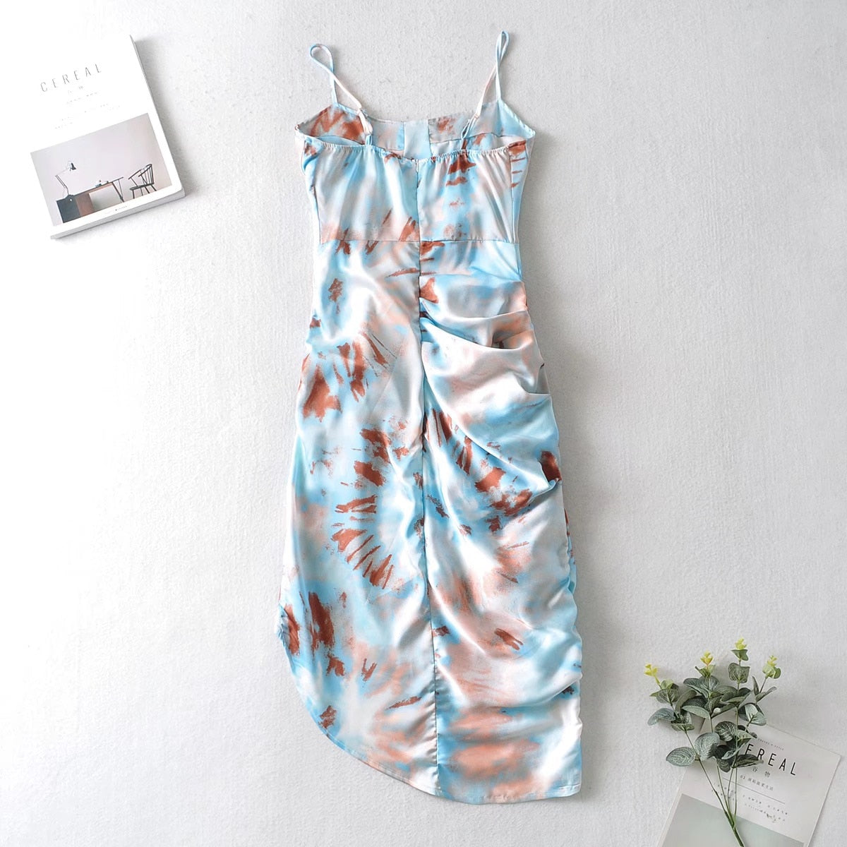 Boho Midi Dress, Strappy, Yellow Blue Neon