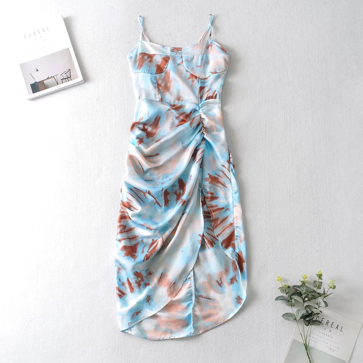 Boho Midi Dress, Strappy, Yellow Blue Neon