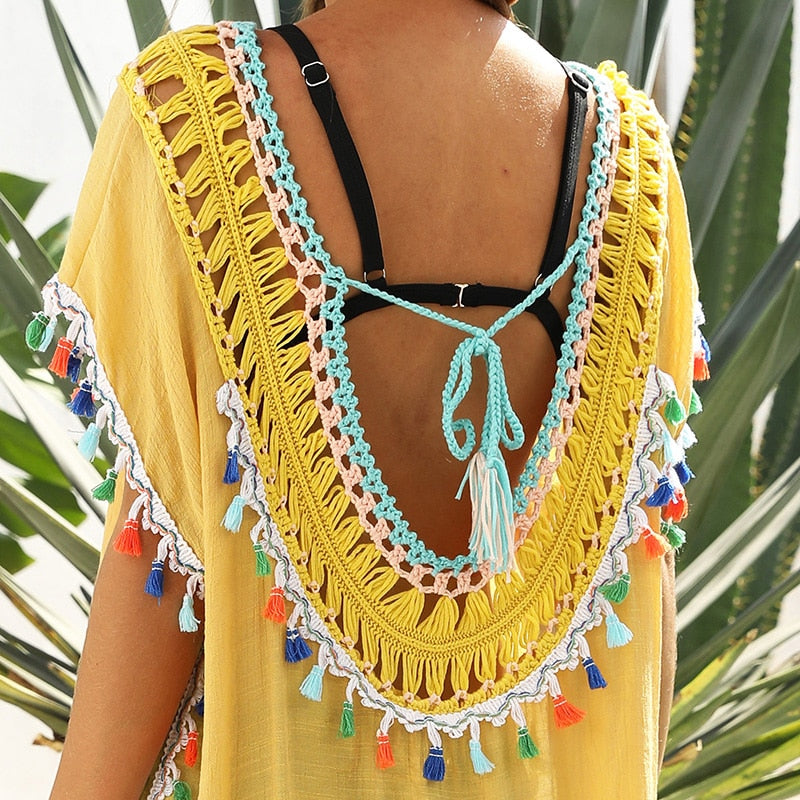 Midi Dress, Beach Dress, Cover up Dress,, White & Yellow Shunshine