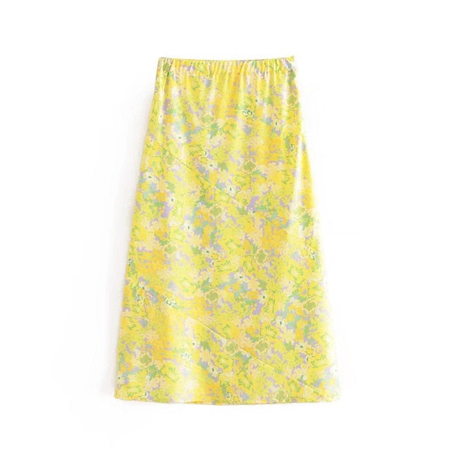 Boho Two Piece Set, Crop Top and Skirt, YellowLittle Flower