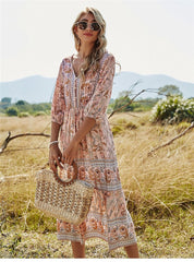 Boho Midi Dress, Sundress, Viola in Pink