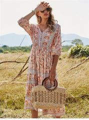 Boho Midi Dress, Sundress, Viola in Pink
