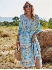 Boho Midi Dress, Sundress, Viola in Blue