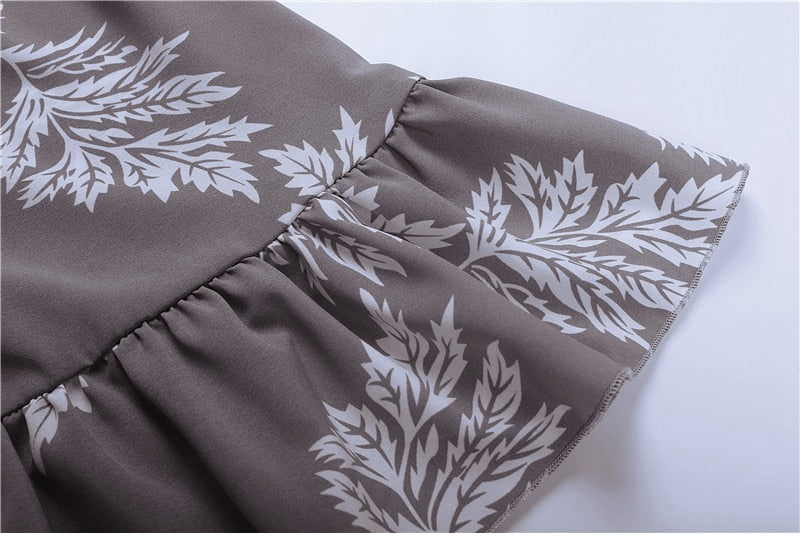 Boho Midi Dress, Off Shoulder Dress, Fall Leaf in Coffee Brown