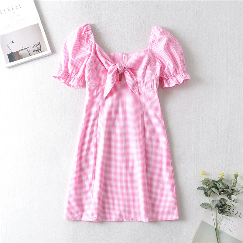 Boho Mini Dress Bow Glen in Pink, Purple and Blue