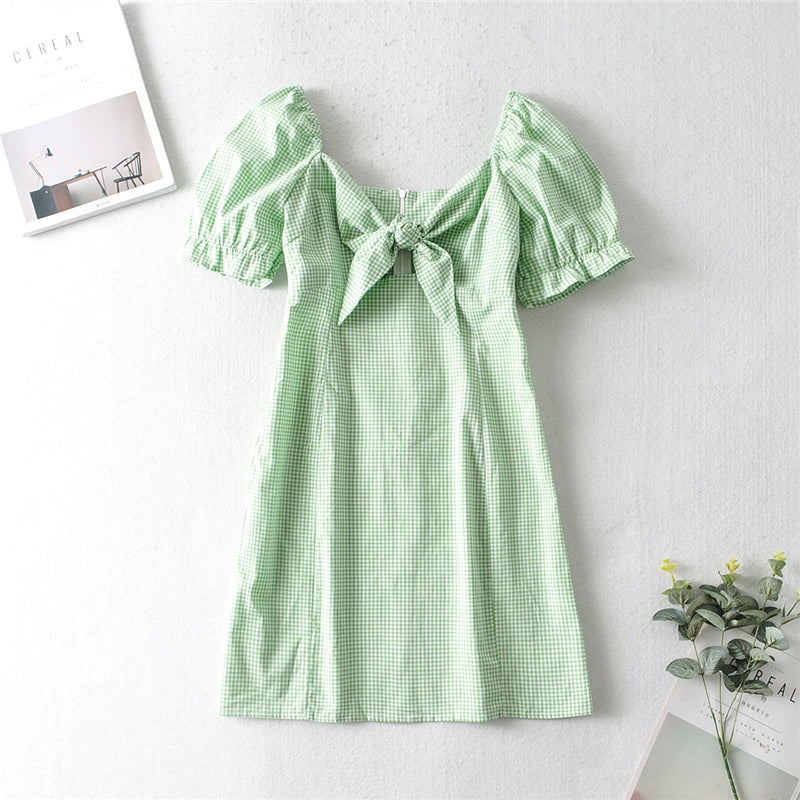 Boho Mini Dress Bow Glen in Yellow and Green