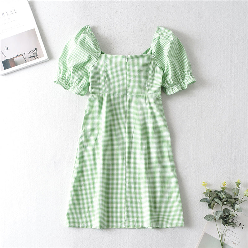 Boho Mini Dress Bow Glen in Yellow and Green