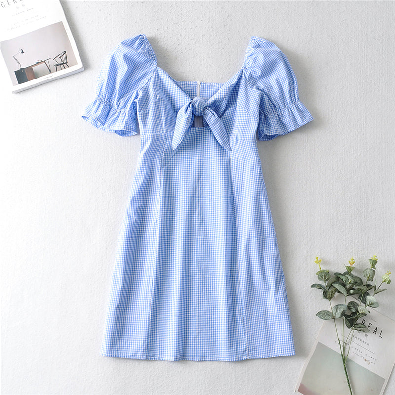 Boho Mini Dress Bow Glen in Pink, Purple and Blue