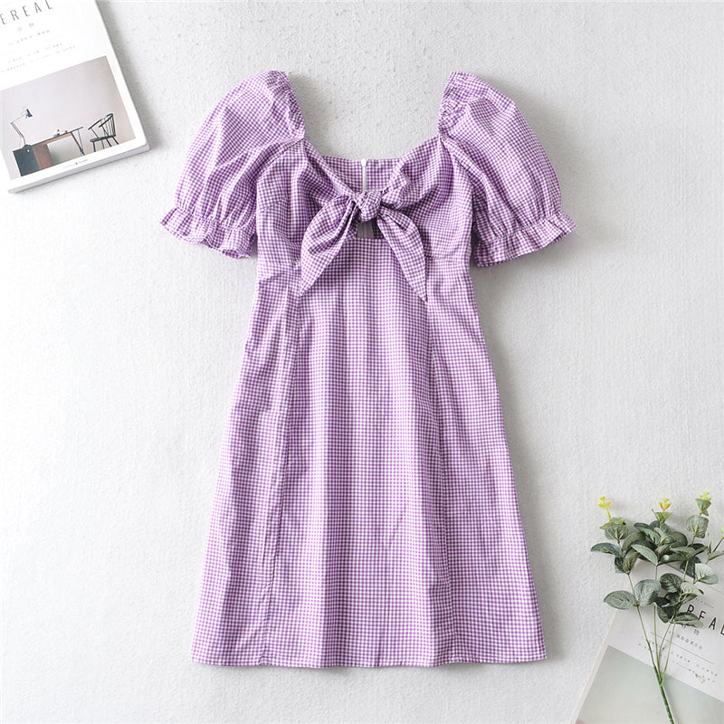 Boho Mini Dress Bow Glen in Pink, Purple and Blue
