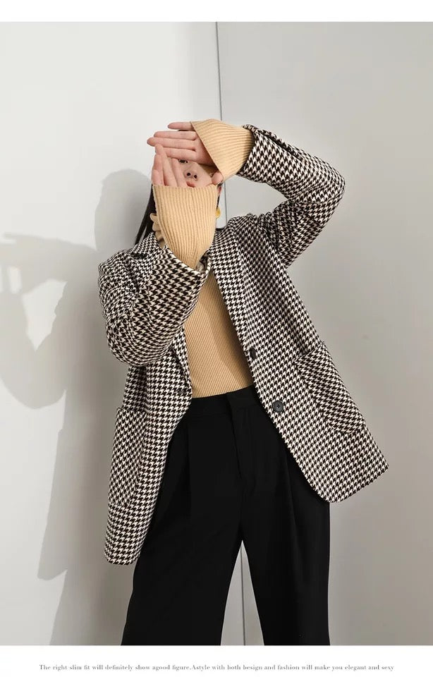 Boho Autumn Blazer, Vintage Plaid Blazer Sawyer in Black and Brown