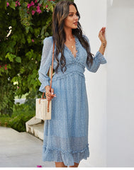 Boho Midi Dress, Ruffle Lillian Blue