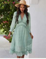 Boho Midi Dress, Ruffle Lillian Mint Green