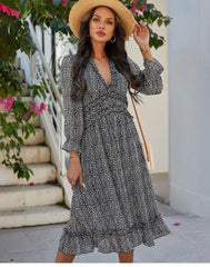 Boho Midi Dress, Ruffle Lillian Black