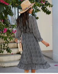 Boho Midi Dress, Ruffle Lillian Black