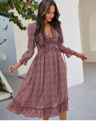 Boho Midi Dress, Ruffle Lillian Red