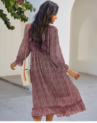 Boho Midi Dress, Ruffle Lillian Red