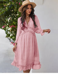 Boho Midi Dress, Ruffle Lillian Sweet Pink