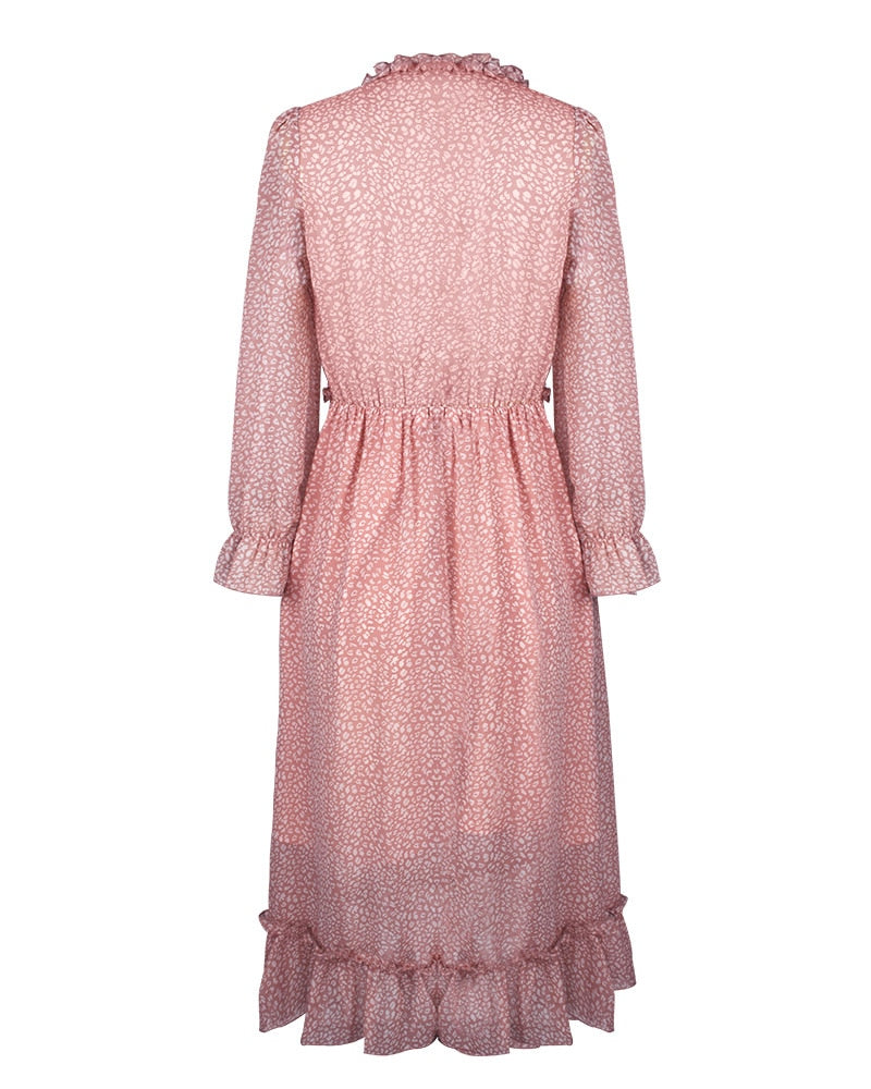 Boho Midi Dress, Ruffle Lillian Sweet Pink
