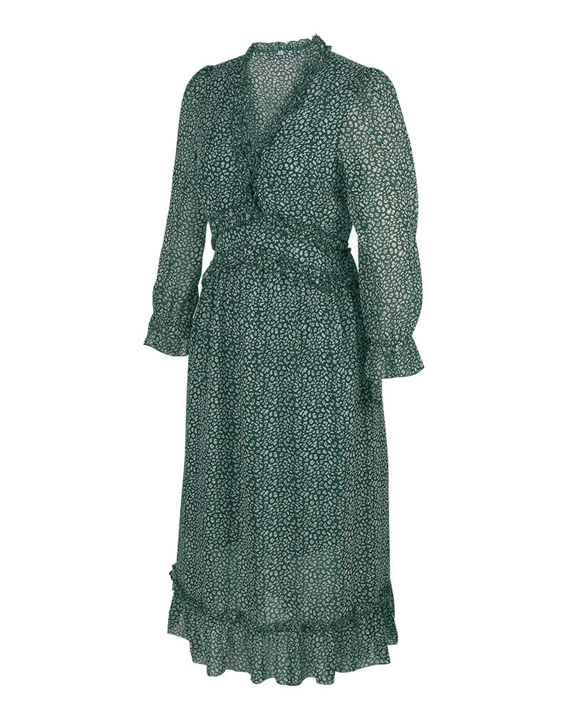 Boho Midi Dress, Ruffle Lillian Green