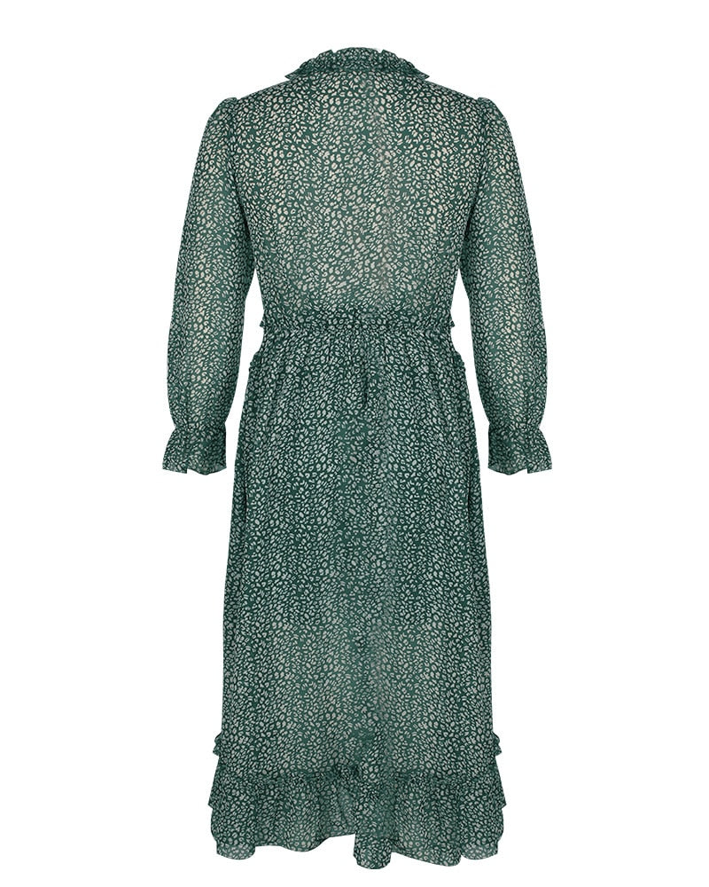 Boho Midi Dress, Ruffle Lillian Green