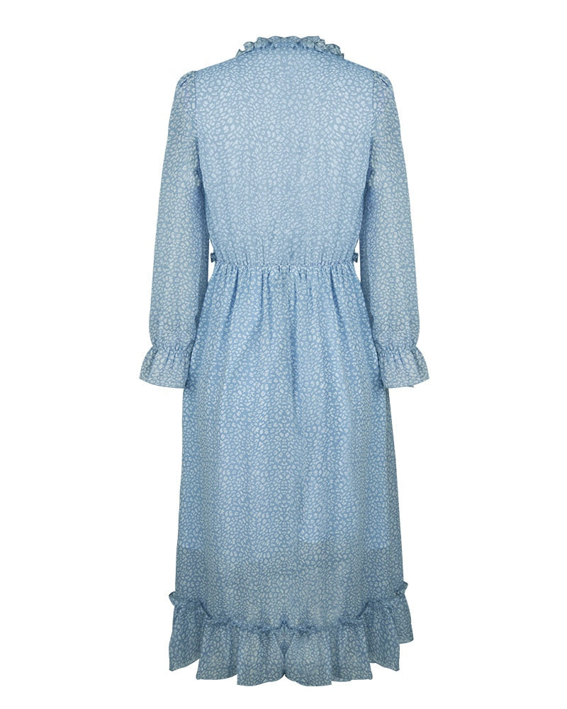 Boho Midi Dress, Ruffle Lillian Blue