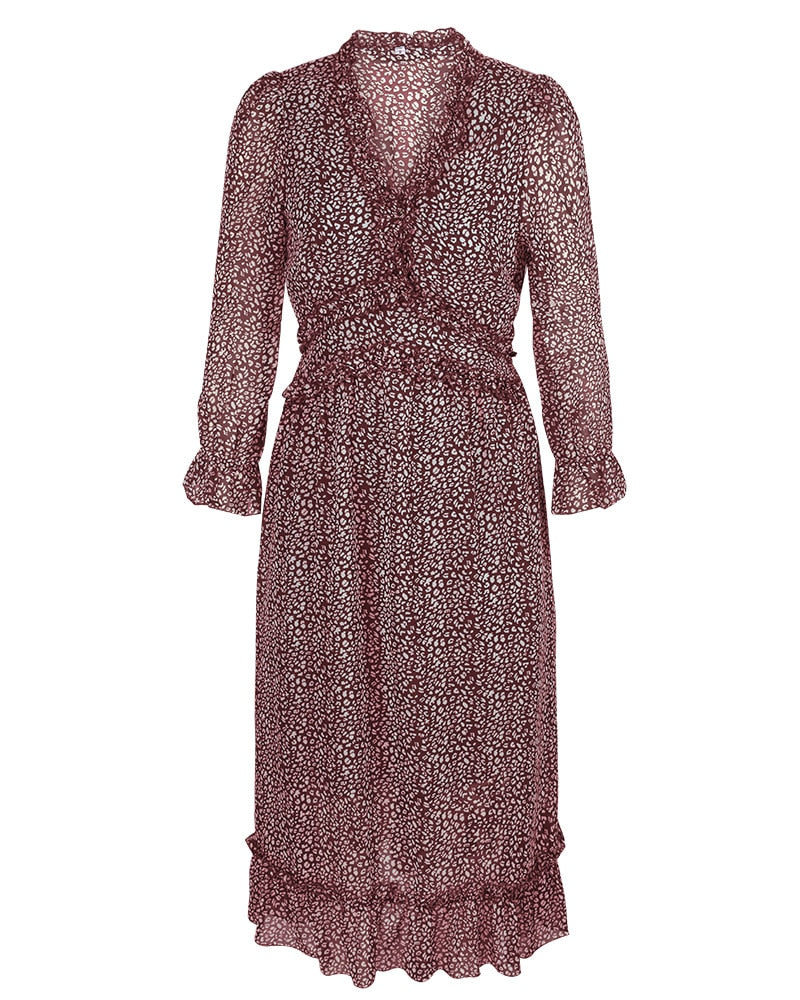 Boho Midi Dress, Ruffle Lillian Red